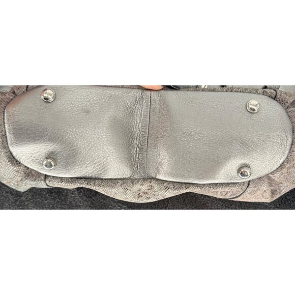 B. Makowsky Metallic Silver Snakeskin Leather Shoulder...